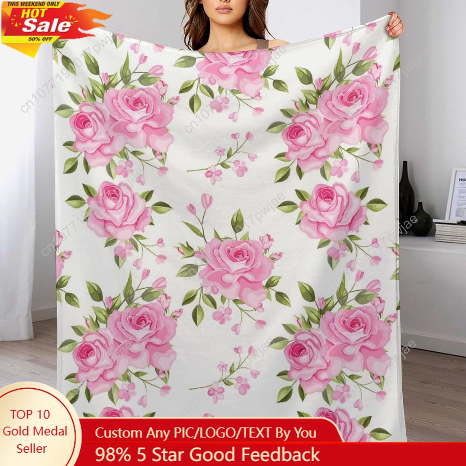 Home Of Textiles - Selimut Bunga Merah Muda Dekorasi Floral