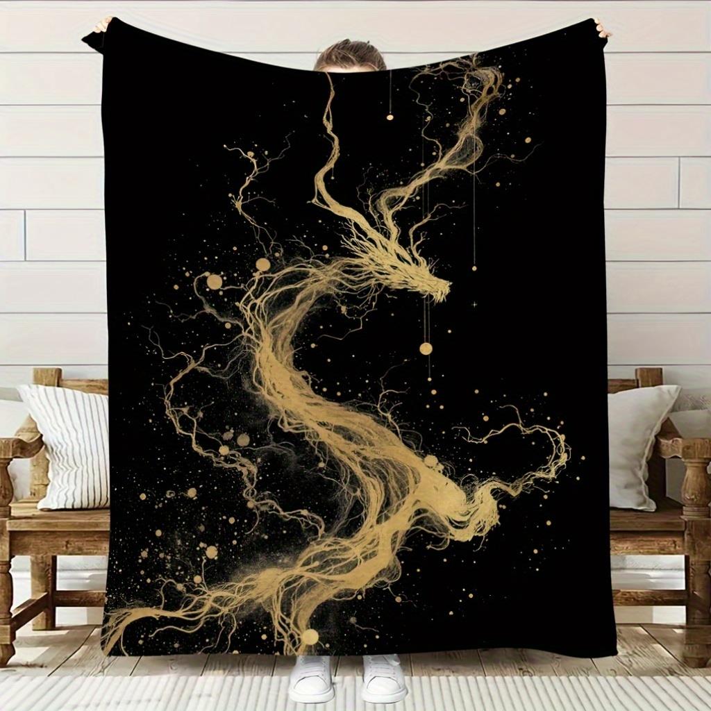 Home Textiles Definition - Satu Selimut Flanel Pola Naga Emas