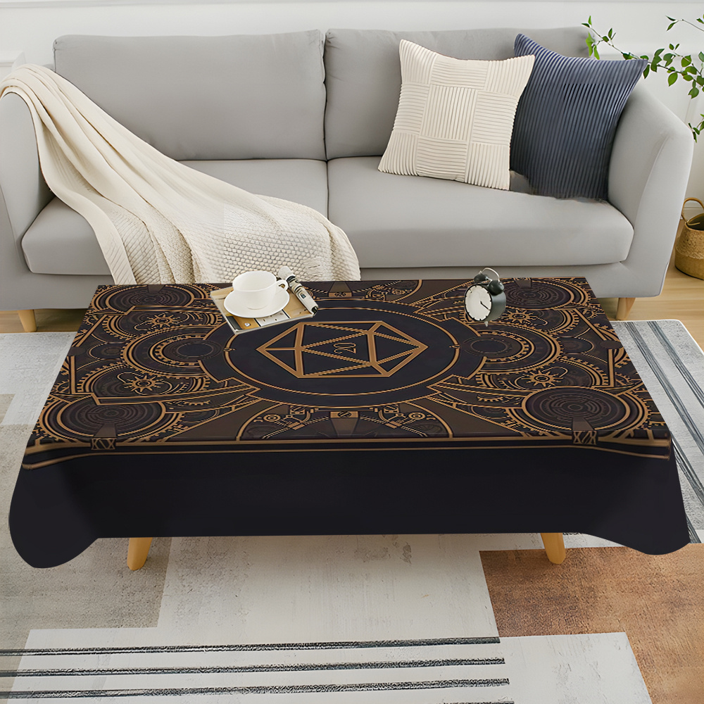 Home Textiles Fabric - Taplak Meja Pola Gigi Emas Hitam