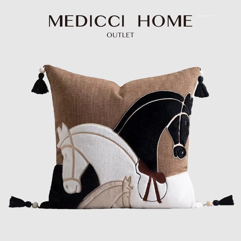 Pillow Cover 20X20 - Sarung Bantal Bordir Aplikasi Siluet Kuda